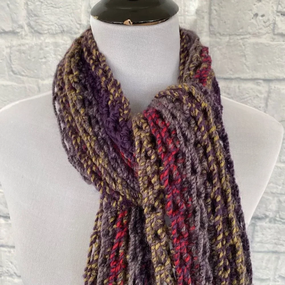 Women’s OS multi color loose knit scarf 87”x8”